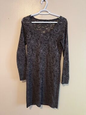Talula -  Charcoal Lace Long-Sleeve Scoop Neck Dress see through